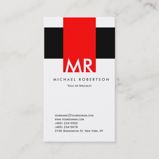 Monogramme Noir Blanc Rouge Nettoyer Carte de visi (Devant)