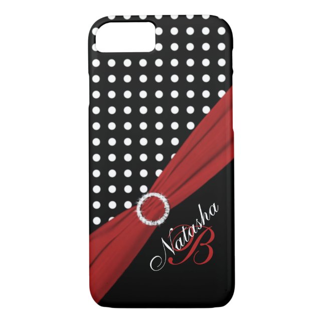 Monogramme Noir Blanc Rouge Pois iPhone 7 Coque (Dos)