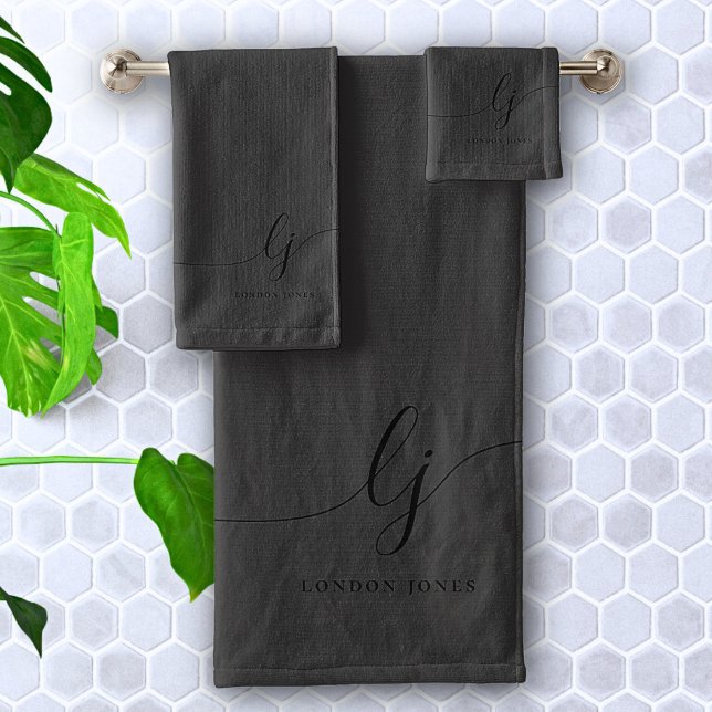 Monogramme Noir Calligraphie Élégant Minimal Chic (Créateur téléchargé)