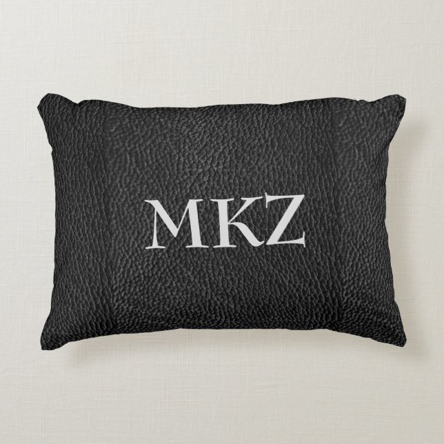 Monogramme noir cuir look Coussin (Devant)