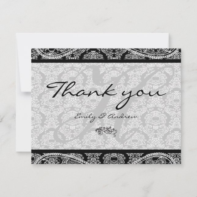 Monogramme noir Damask Paisley Mariage Merci (Devant)