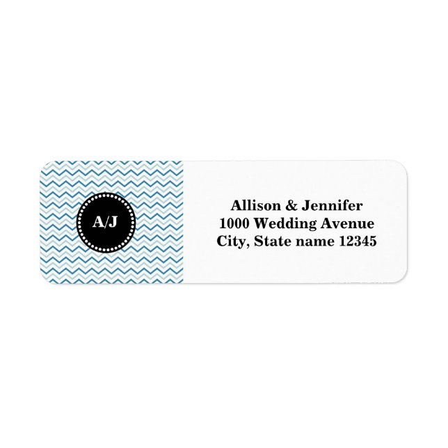 Monogramme noir et Aqua Chevron Adresse de retour (Devant)