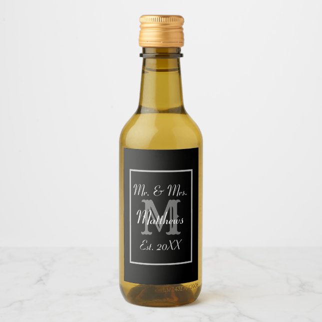 Monogramme noir et blanc Mini Étiquettes de vin (Devant)