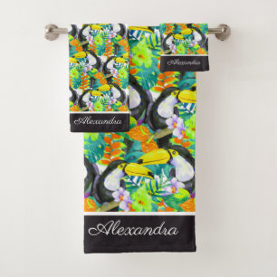Monogramme noir et blanc Toucan Fleur tropicale
