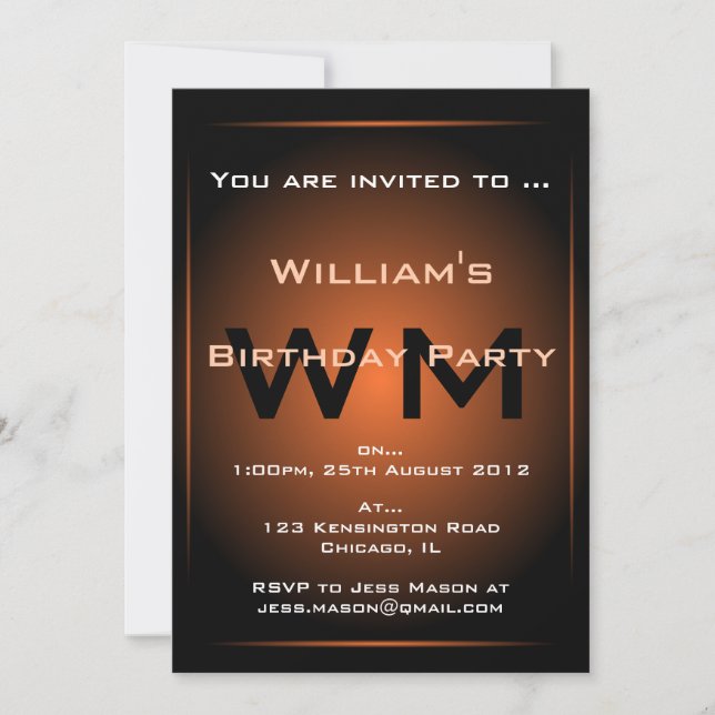 Monogramme noir et orange Sci-fi - Invitation (Devant)