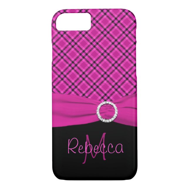Monogramme Noir et rose Plaid iPhone 7 Coque (Dos)