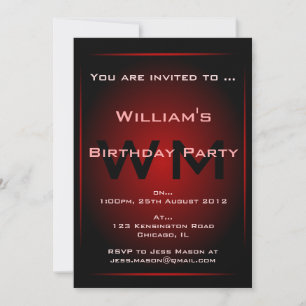 Monogramme noir et rouge brillant Invitation scien