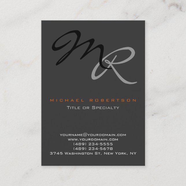 Monogramme noir gris tendance Carte de visite simp (Devant)