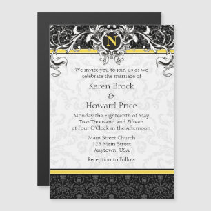 Monogramme noir jaune Faire-part de mariage magnét
