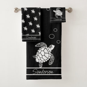 Monogramme Noir n Turtle de la mer Blanche Nautiqu