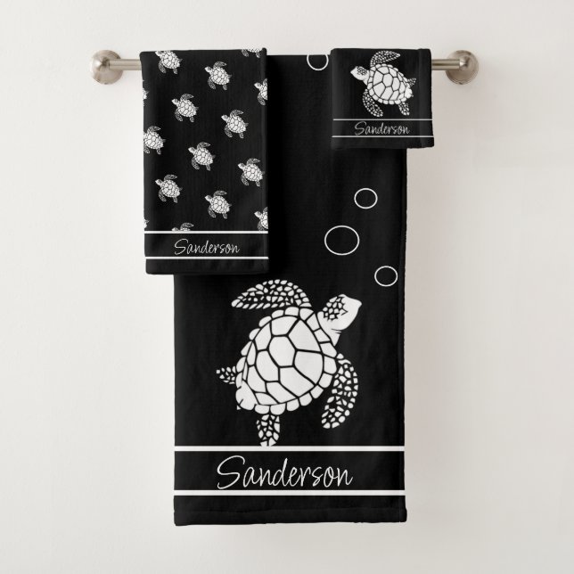 Monogramme Noir n Turtle de la mer Blanche Nautiqu (En situation)