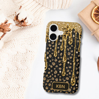 Monogramme Noir Paillettes qui Coulent Or Brillant