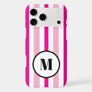 Monogramme noir rayures d'été rose et blanc