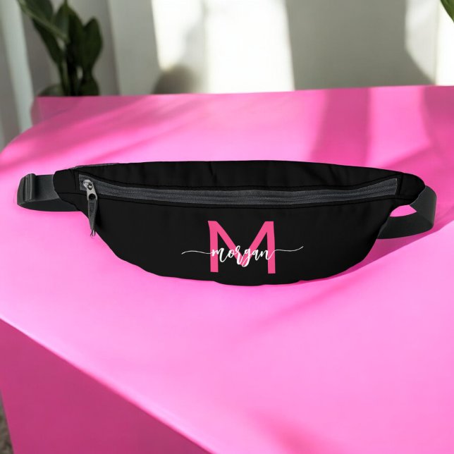 Monogramme noir rose chaud Nom de la fille Script (Créateur téléchargé)