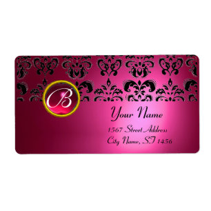 MONOGRAMME NOIR ROSE DE DAMASSÉ, RUBIS ROUGE