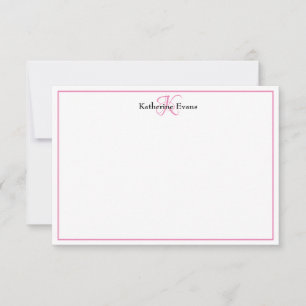 Monogramme noir rose moderne Nom Carte de note