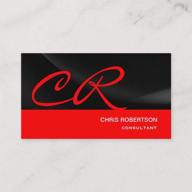 Monogramme Noir Rouge Consultant Carte de visite (Devant)