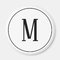 Monogramme noir sur aimant rond blanc