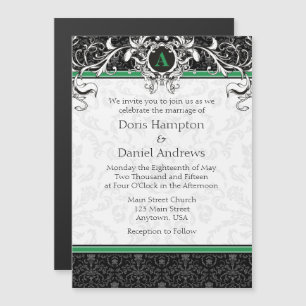 Monogramme noir vert Faire-part de mariage magnéti