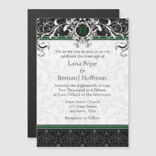 Monogramme noir vert Faire-part de mariage magnéti