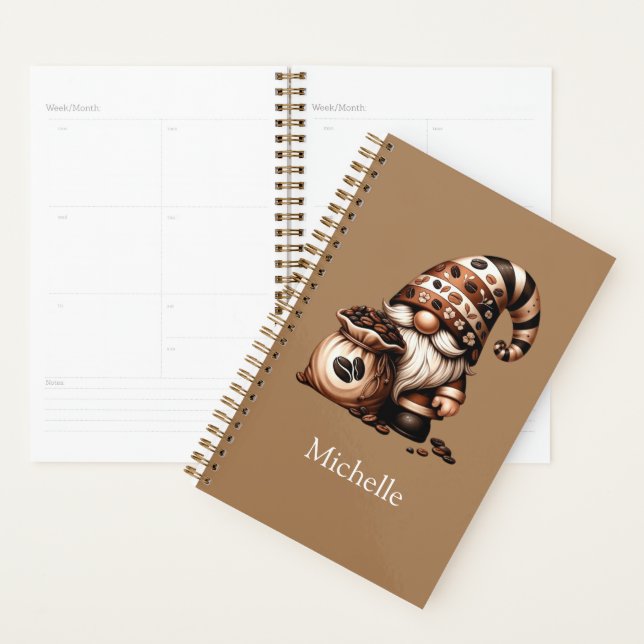 Monogramme Nom Année Café Gnome Brown Blanc Annuel (Devant avec enveloppe)