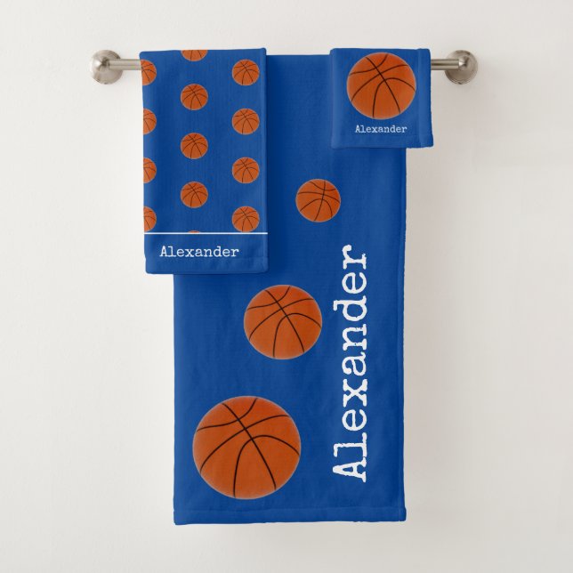 Monogramme nom Basketball orange sur bleu (En situation)