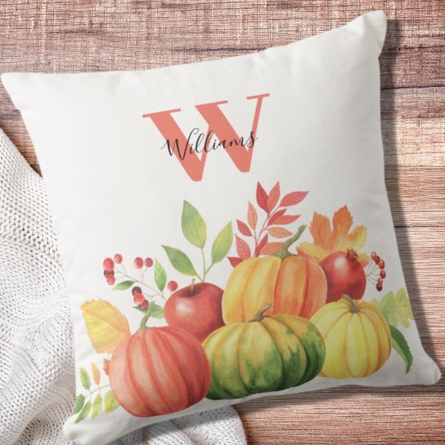 Monogramme Nom Citrouille Oreiller d'automne (Créateur téléchargé)