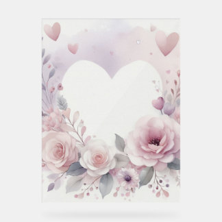 Monogramme nom cœurs floraux aquarelle romantique