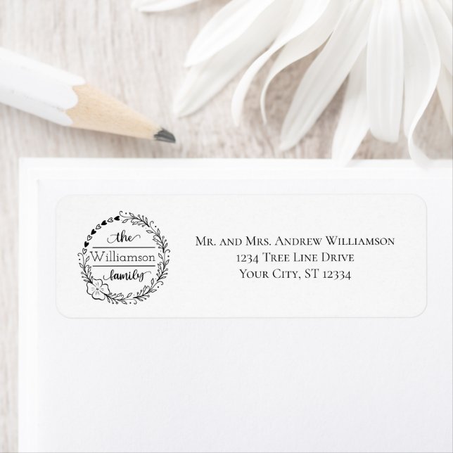 Monogramme Nom de famille Floral Wreath Adresse de (En situation)