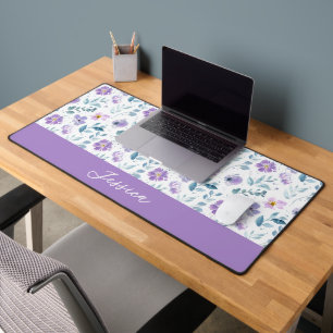 Monogramme Nom Fleur Sauvage Aquarelle Vert Violet
