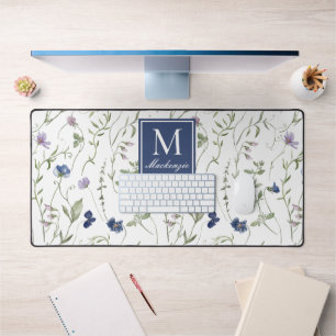 Monogramme Nom Fleur Sauvage Violette Bleue