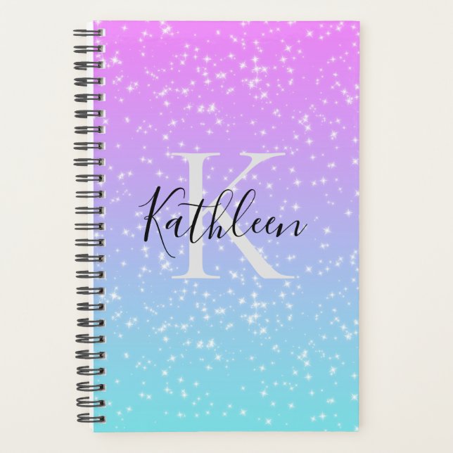 Monogramme Nom initial Pink Blue Sparkle Girl (Devant)
