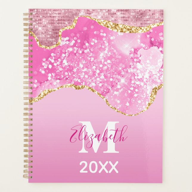 Monogramme Nom Initial Rose Or Glam Pailleté (Devant)