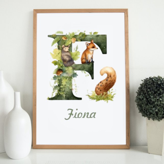 Monogramme Nom Nursery Poster Woodland Lettre F (Monogrammed Name Nursery Poster Woodland Letter F)