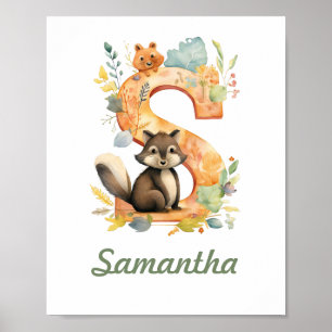 Monogramme Nom Nursery Poster Woodland Lettre S