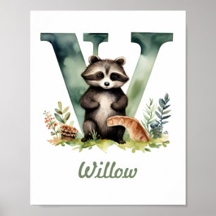 Monogramme Nom Nursery Poster Woodland Lettre W