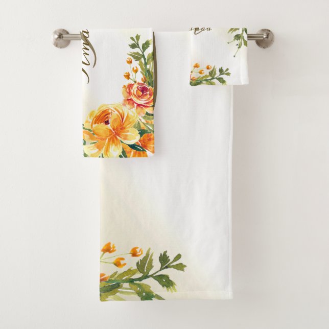 Monogramme Nom Orange Jaune Floral Vert Moderne (En situation)