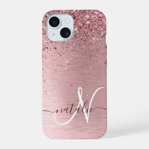 Monogramme Nom Paillettes Métal Brossé Rose Blush