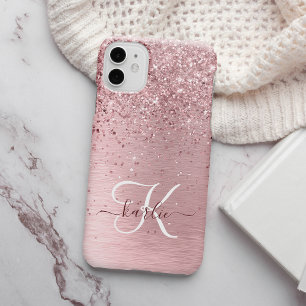 Monogramme Nom Paillettes Métal Brossé Rose Fardé