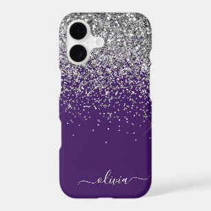Monogramme Nom Paillettes Violet Argenté Féminin
