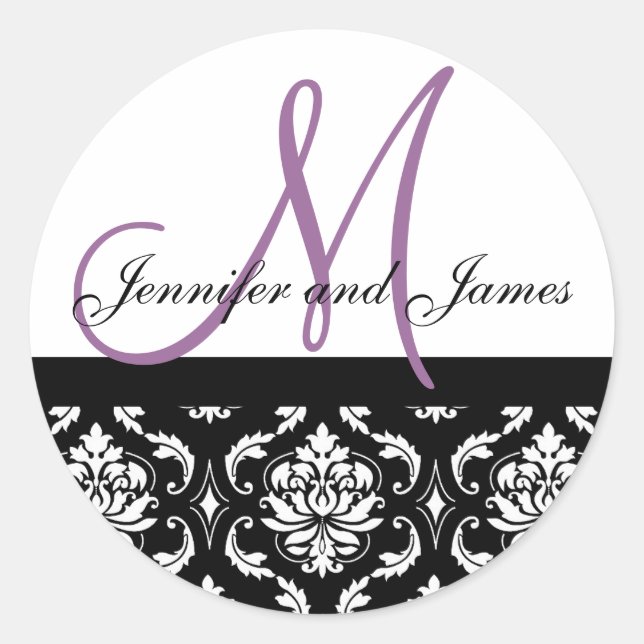 Monogramme & Noms Stickers Mariage Damask Plum (Devant)