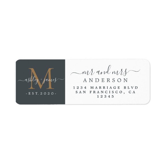 Monogramme nouvellement marié M. Mme Adresse de re (Devant)