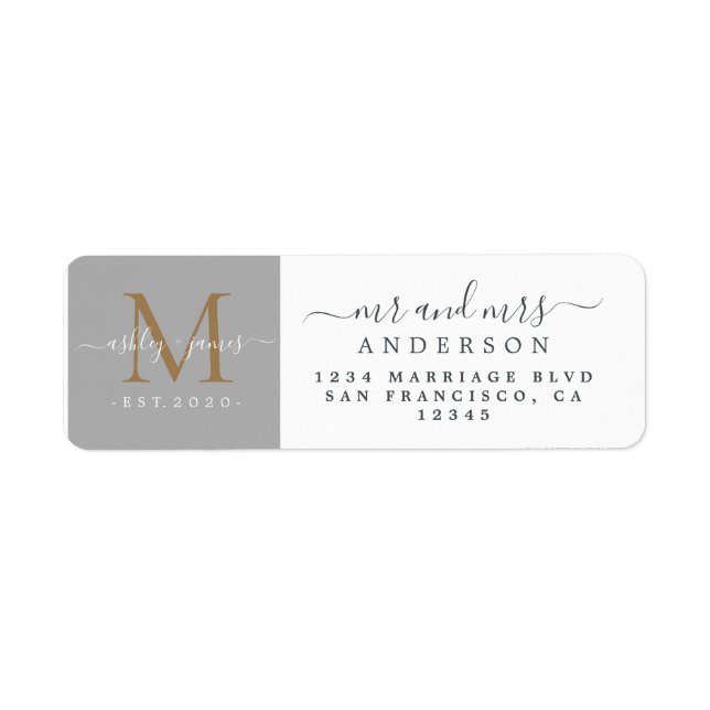 Monogramme nouvellement marié M. Mme Adresse de re (Devant)