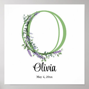 Monogramme O Lavender Eucalyptus nursery Poster
