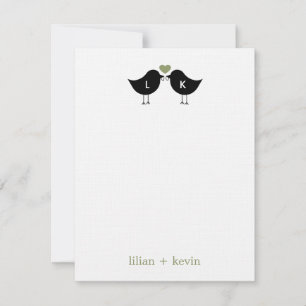 Monogramme Oiseaux Mariage Carte de remerciements 