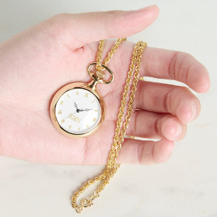 Monogramme or blanc Femen Femme Montre collier fem