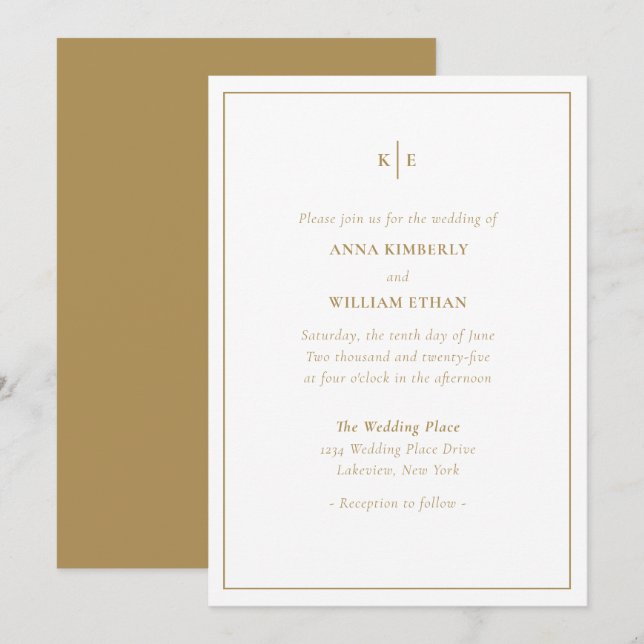 Monogramme Or Familles Mariages Invitations (Devant / Derrière)