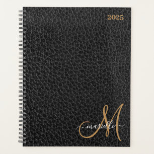 Monogramme Or Faux Cuir noir Hebdomadaire Mensuel