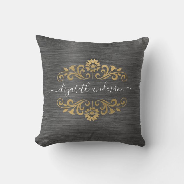 Monogramme Or Nom Script Jeter Oreiller (Recto)