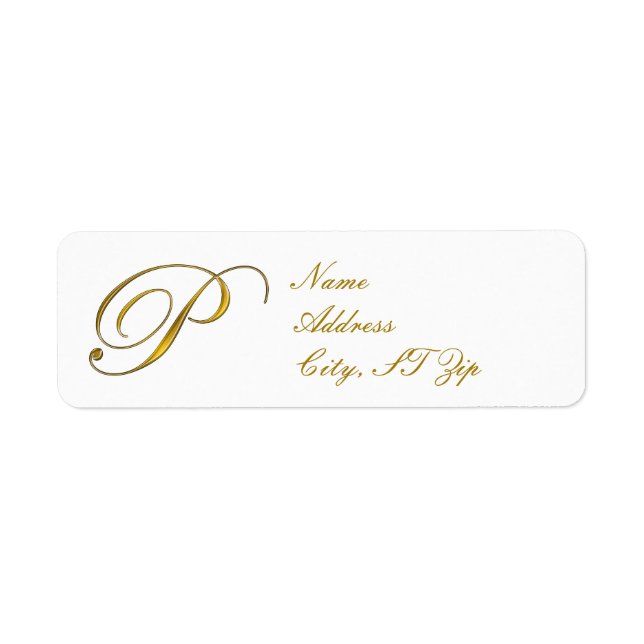 Monogramme or P Étiquettes d'adresse de retour (Devant)